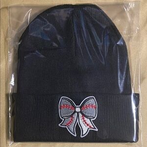 Black Beanie with Baseball ⚾️ Bow Embroidery